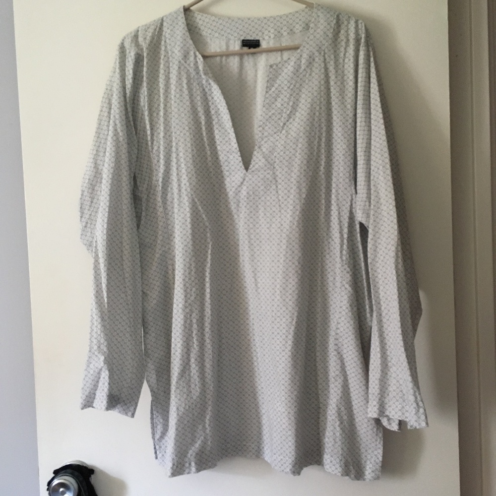 MEG COHEN NYC White + Black Print Cotton Blouse XL